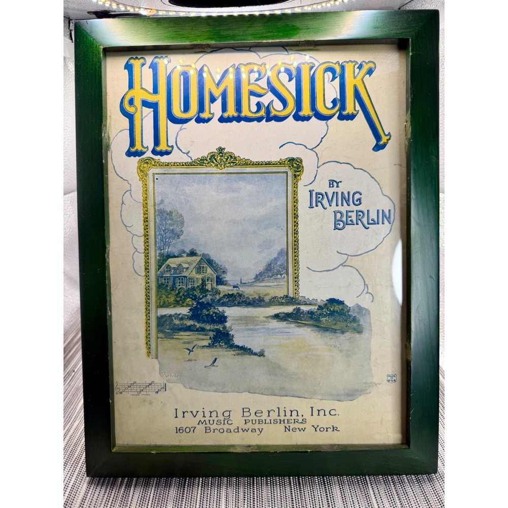 Vintage 1922 Irving Berlin Homesick Sheet Music Framed Barbelle Art Green Frame